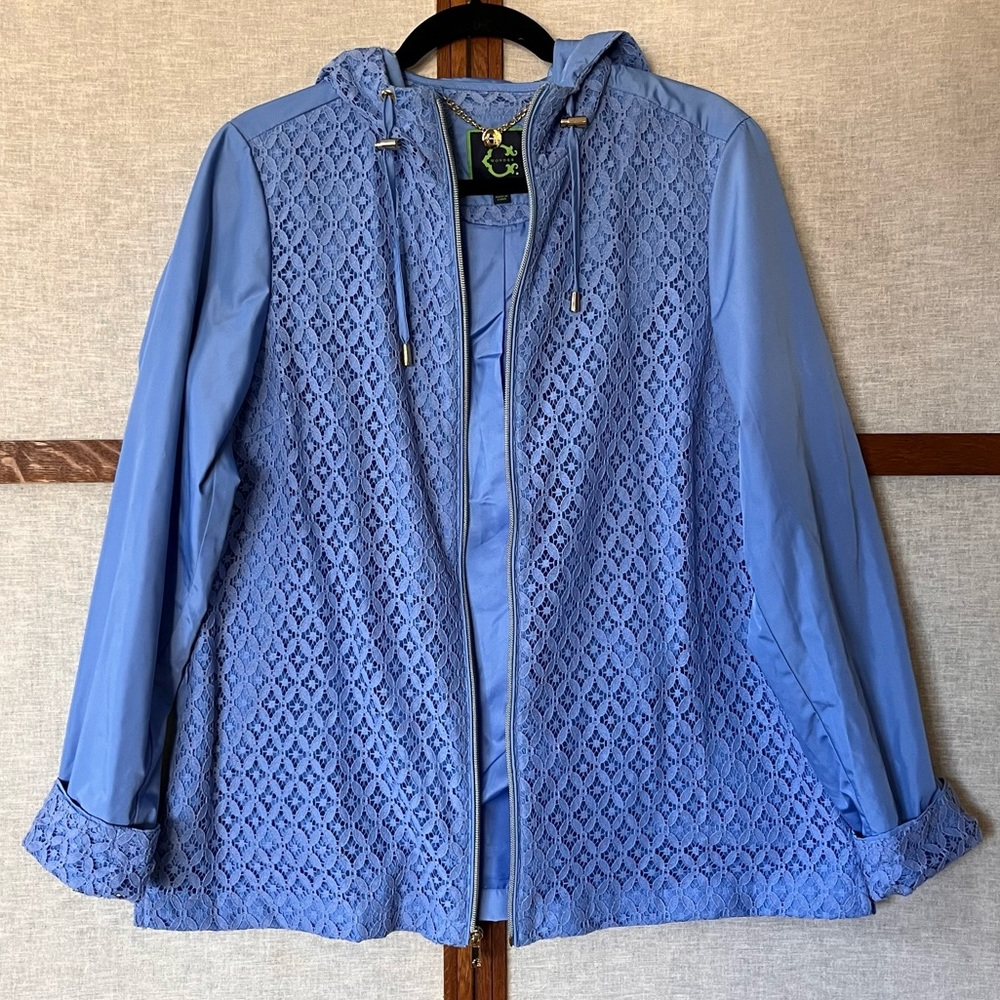 C. Wonder Cornflower Blue Lace Detail Water Resistant Rain Jacket Windbreaker